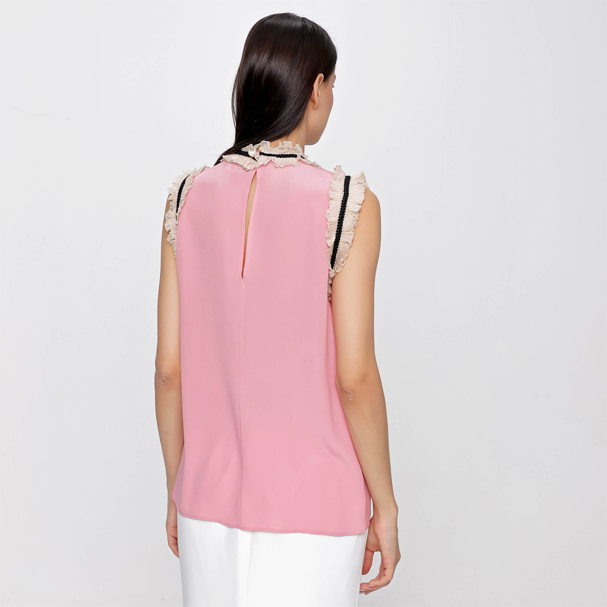 Gucci - Pink Ruffle Silk Blended Blouse